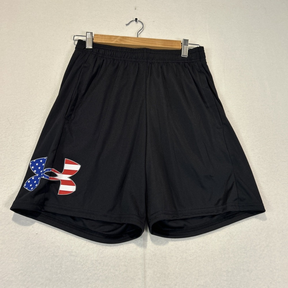 Under Armour Mens Freedom Tech Big Flag Logo USA Shorts Black Small NEW